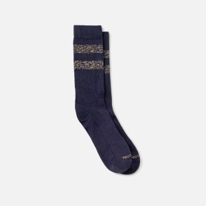 Merino Wool Blend Striped Crew Socks Navy/Tan 97676